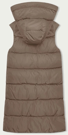 Beżowo zielony długi dwustronny damski bezrękawnik kamizelka z kapturem