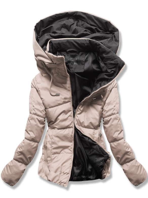 Jasnobeżowo czarna damska krótka kurtka przejściowa
