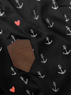 Czarna bluza damska z genialnym kołnierzem cała w kotwiczki