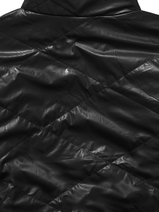 Czarna krótka damska błyszcząca kurtka z modną stójką