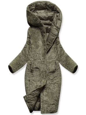 Khaki zimowa dwustronna ciepła kurtka na futerku