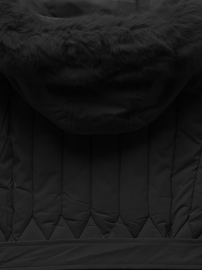 Czarna rewelacyjnie pikowana zimowa damska kurtka z kapturem