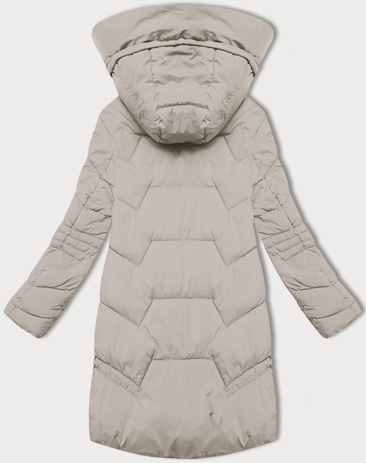 Beżowa kurtka z kapturem modnie pikowana na suwak i zatrzaski