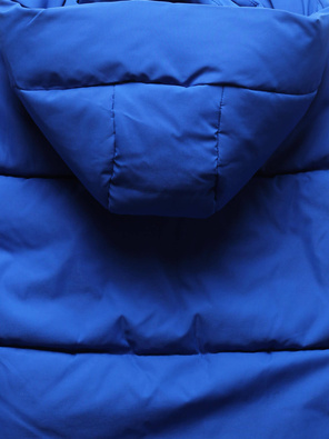 Niebieska zimowa długa kurtka płaszczyk z kapturem