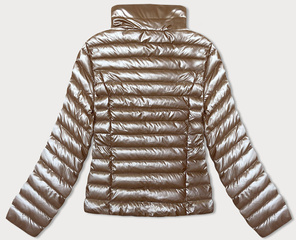 Beżowa lekko błyszcząca kurtka modnie pikowana przejściowa ze stójką