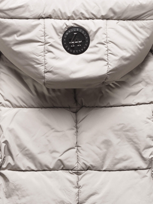 Beżowa damska puchowa zimowa damska kurtka z unikalnym kapturem