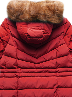 Ciemnoczerwona taliowana kurtka zimowa z kapturem