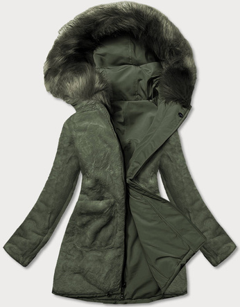Khaki dwustronna zimowa parka na futrze