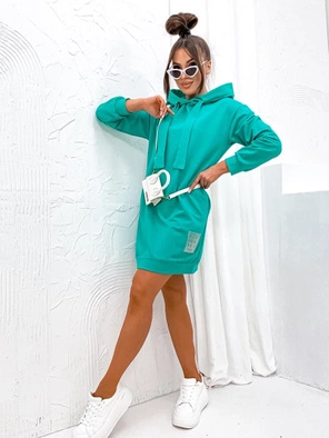 Turkusowa genialna dresowa sukienka z kapturem