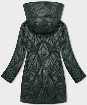 Ciemnozielona przejściowa pikowana kurtka z kwiecistym kapturem PLUS SIZE 