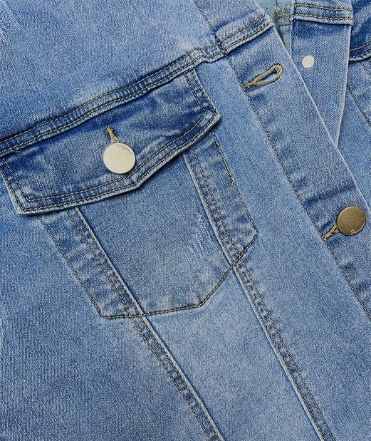 Niebieska jeansowa kurtka przejściowa narzutka sukienka płaszcz na guziki