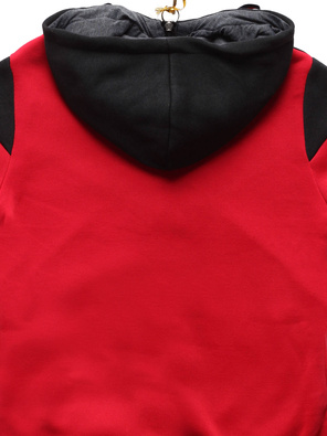 Czerwono czarny kolorowy dres damski z kapturem komplet bluza na suwak + spodnie