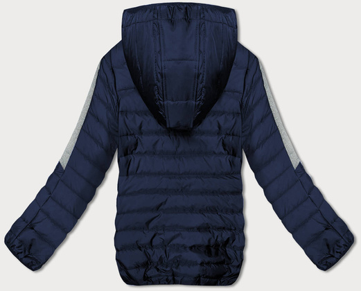 Granatowa twarzowa sportowa kurtka pikowana z kapturem