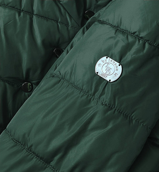 Zielona asymetryczna długa pikowana zimowa kurtka płaszczyk z kołnierzem