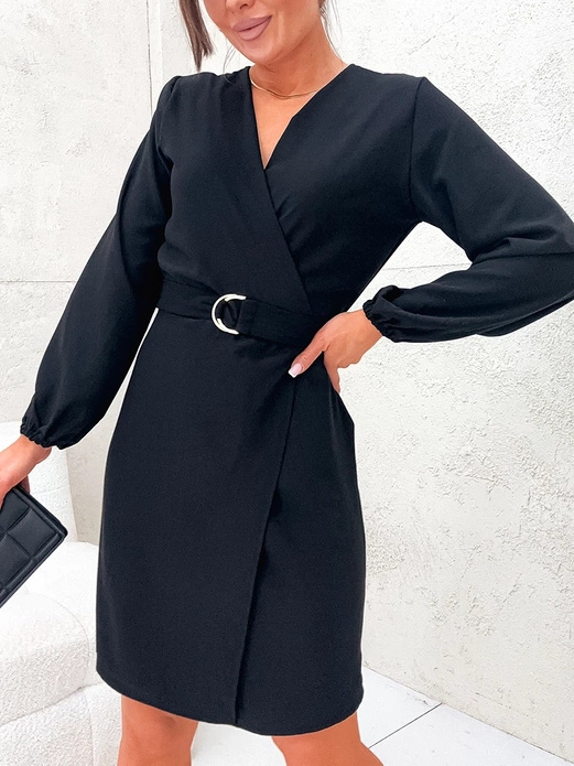 Czarna damska elegancka sukienka z paskiem
