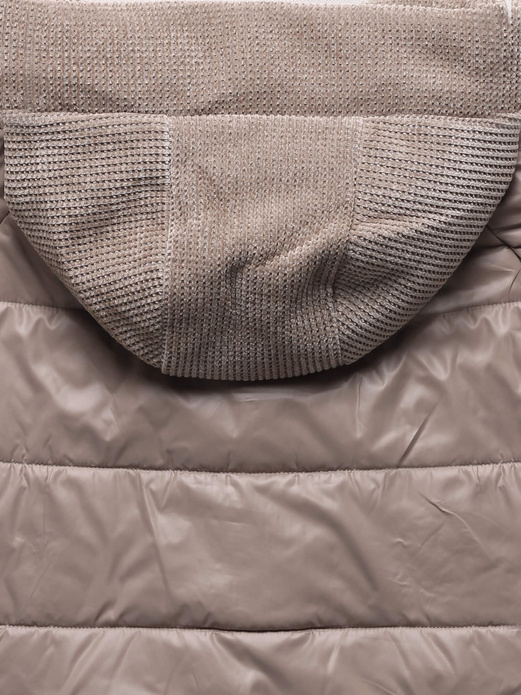 Beżowa przejściowa kurtka płaszcz z łączonych materiałów z wygodnym kapturem i kołnierzem