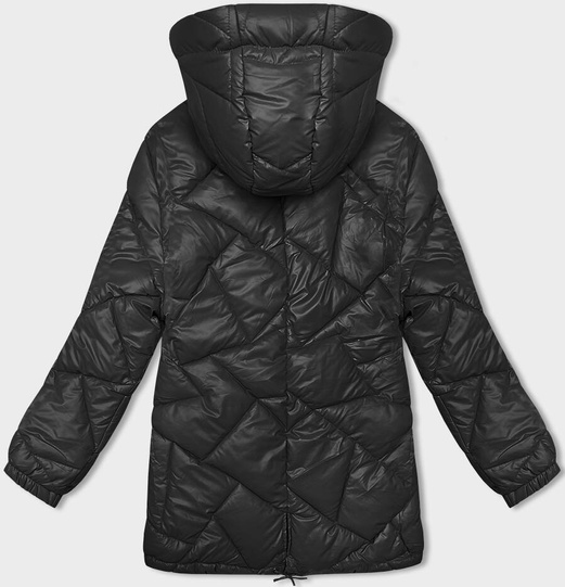 Czarna ślicznie pikowana zimowa kurteczka z kapturem