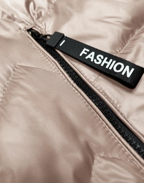 Jasnobeżowy świetny damski bezrękawnik kamizelka z odpinanym kapturem PLUS SIZE