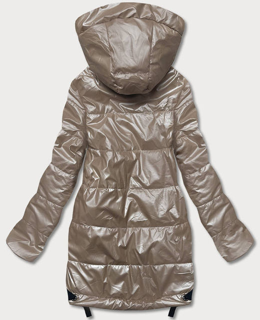 Beżowa przejściowa damska długa kurtka damska z kapturem