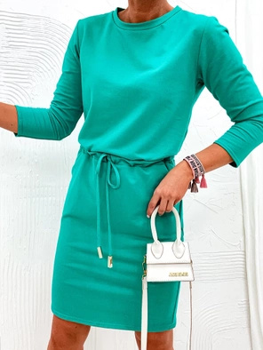 Turkusowa casuwalowa sukienka damska z troczkiem