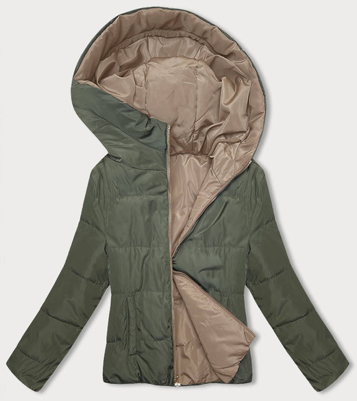 Beżowa khaki dwustronna kurtka z kapturem