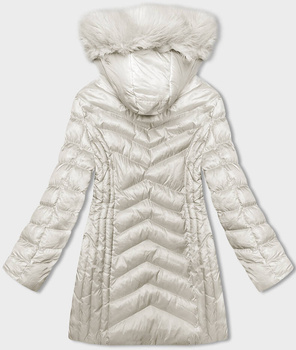 Biała ecru przejściowa kurtka lekko ocieplana z kapturem