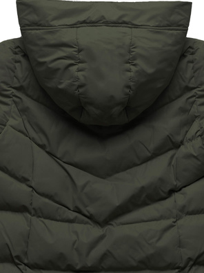 Ciemnozielona zimowa długa puchowa kurtka z kapturem
