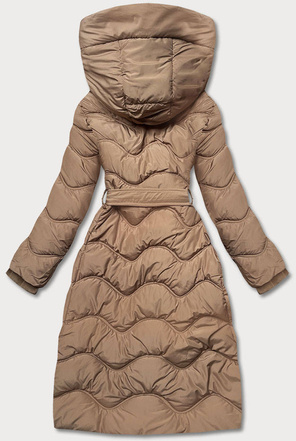Beżowa fenomenalna damska kurtka pikowana płaszcz z kapturem