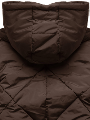 Brązowa długa ocieplana pikowana kurtka płaszczyk z kołnierzem