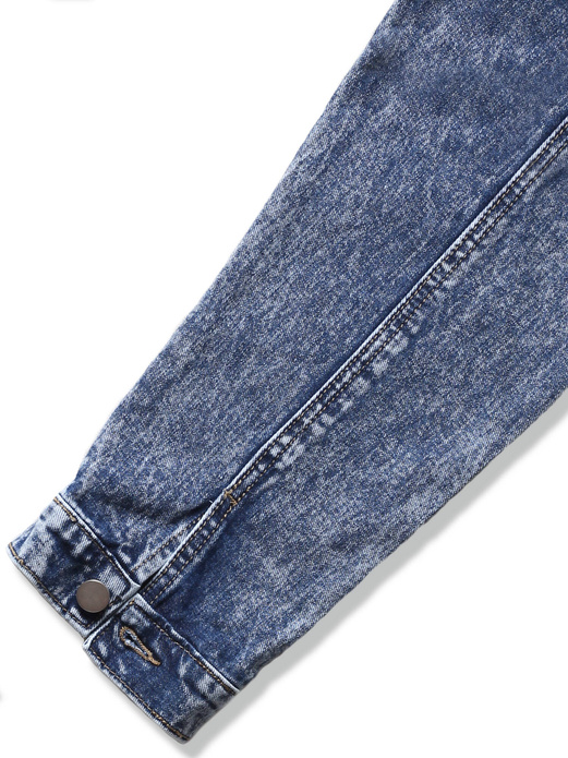 Niebieska genialna krótka damska kurtka jeansowa ze ściągaczem