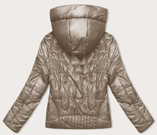 Beżowa błyszcząca przejściowa pikowana kurtka na suwak