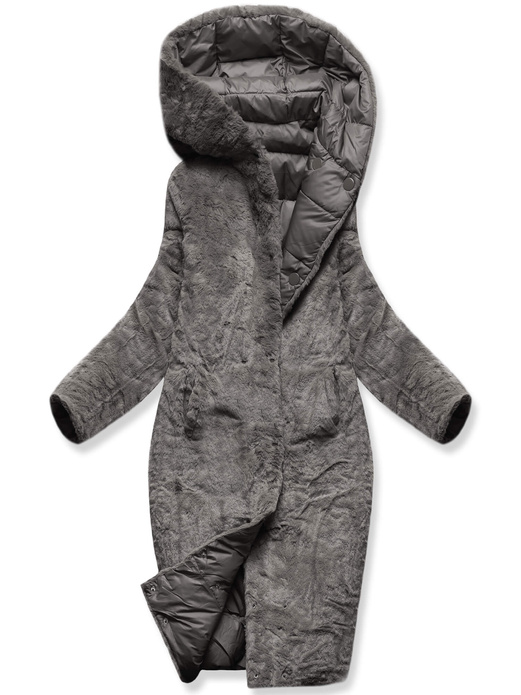 Grafitowa zimowa dwustronna ciepła kurtka na futerku