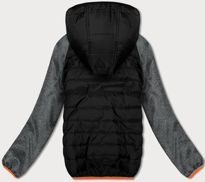 Czarno szara sportowa zimowo-dresowa pikowana kurtka z kapturem