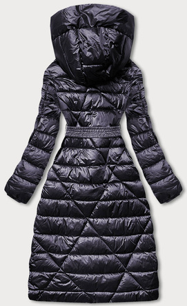 Fioletowy cudowny długi płaszcz kurtka pikowana z kapturem