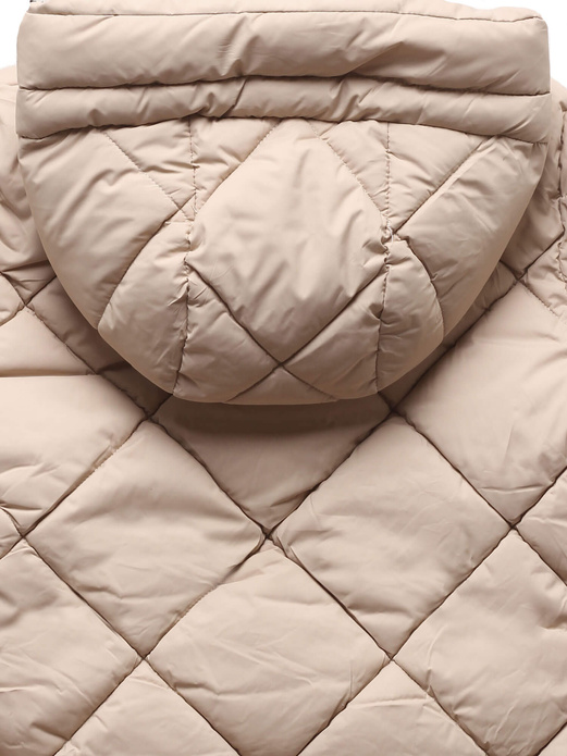 Beżowa pikowana w karo czadowa damska kurtka z kapturem