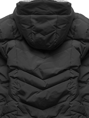 Czarna pikowana zimowa kurtka ocieplana misiem