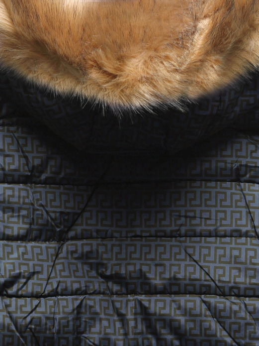 Granatowo grafitowa dwustronna damska kurtka pikowana z kapturem