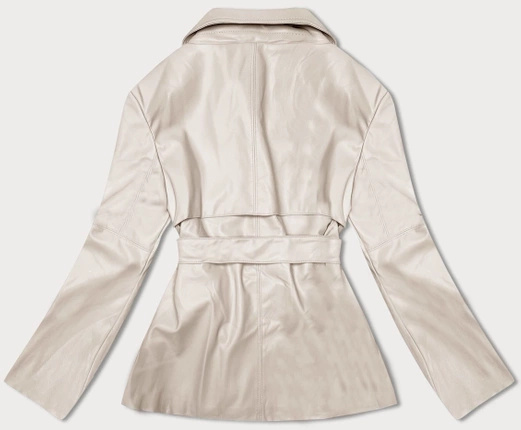 Beżowy modny trencz eko skóra z paskiem