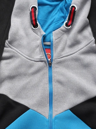 Niebiesko czarny kolorowy dres damski z kapturem komplet bluza na suwak + spodnie