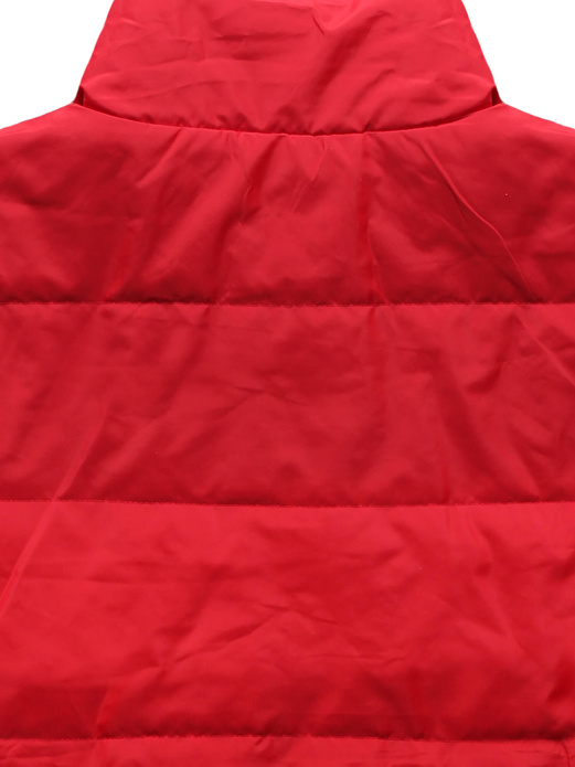 Czerwona damska przejściowa kurtka ze stójką z motywem w kratę