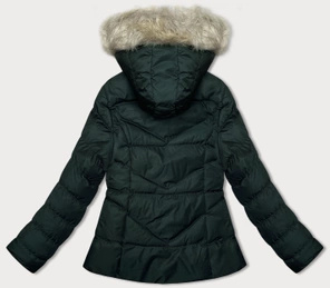 Ciemnozielona krótka pikowana zimowa kurtka z kapturem