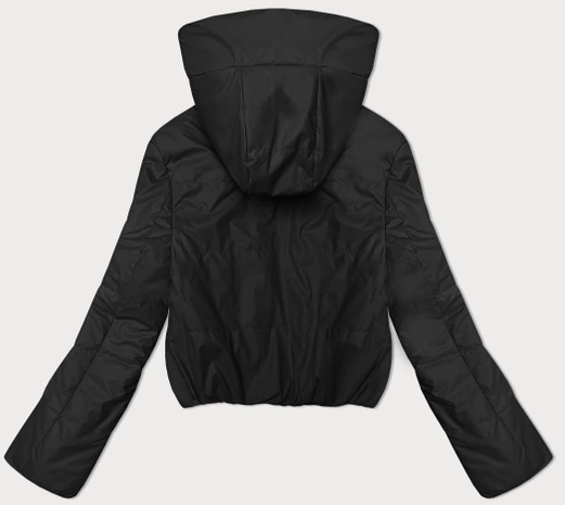 Czarna śliczna krótka modna pikowana kurtka damska z kapturem