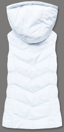 Biały puchowy pikowany bezrękawnik kamizelka z kapturem
