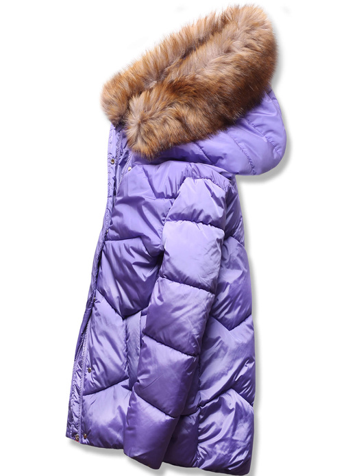 Lila kurtka pikowana z kapturem