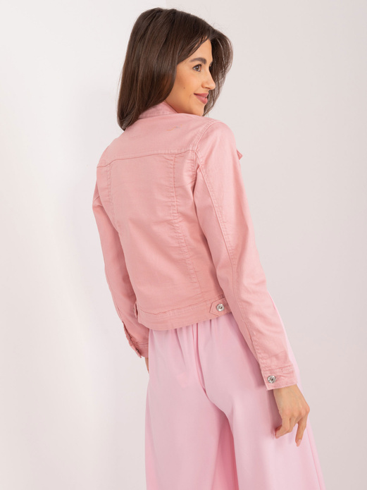 Różowa damska jeansowa kurtka zapinana na guziki