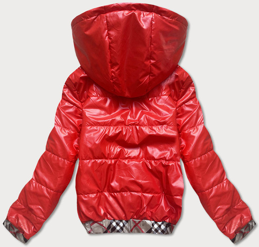 Czerwona kurtka zapinana na suwak wykończenie modna kratka