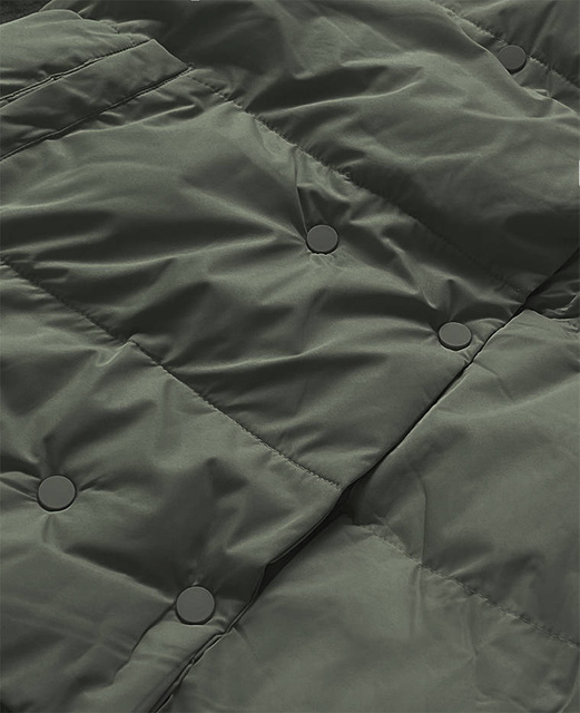 Ciemnozielona zimowa pikowana kurteczka z kołnierzem