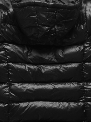 Czarna pikowana zimowa kurtka kaptur stójka