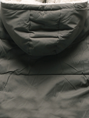 Grafitowozielona dwustronna ciepła pikowana zimowa kurtka płaszczyk z kapturem