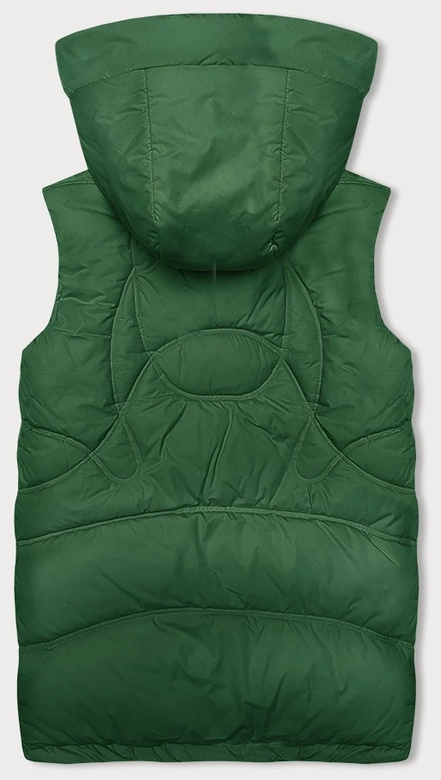 Zielony stylowy pikowany damski bezrękawnik kołnierz kaptur